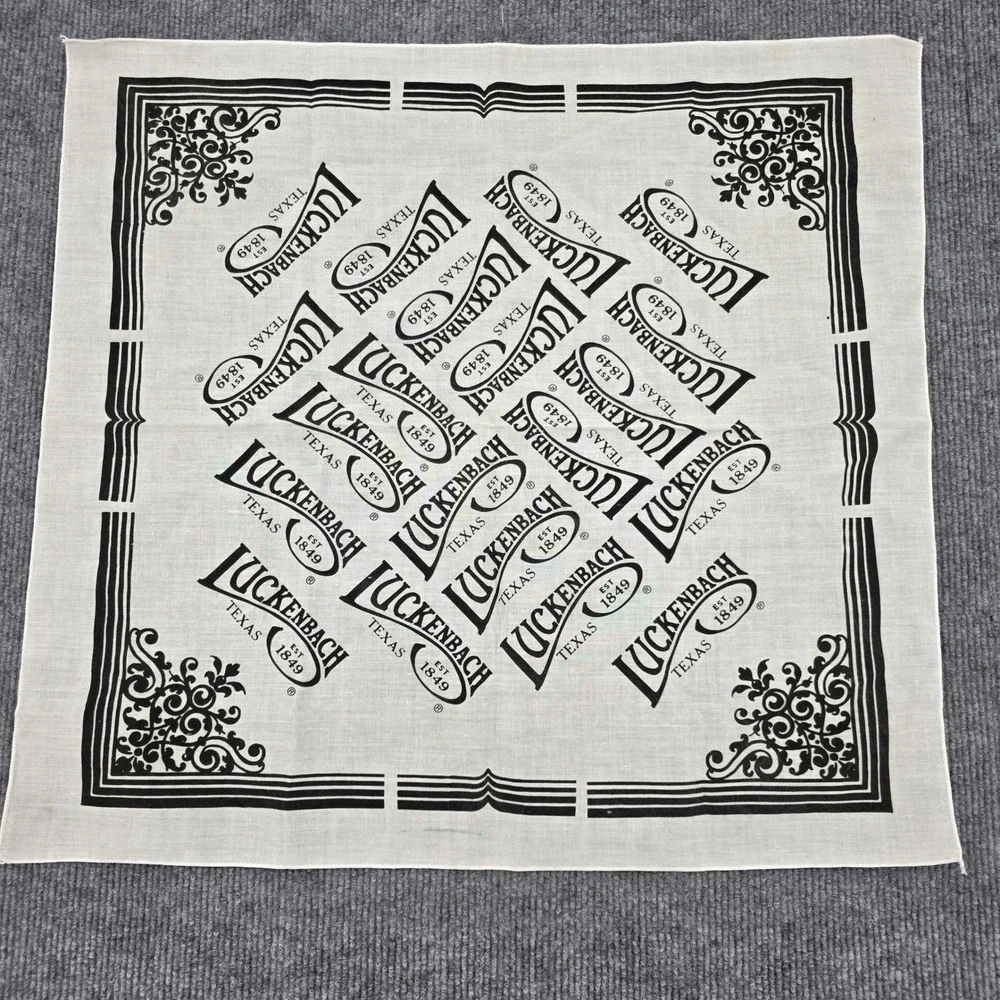 Luckenbach Texas Est 1849 Bandana White Black Logo Print Square Scarf 21x21